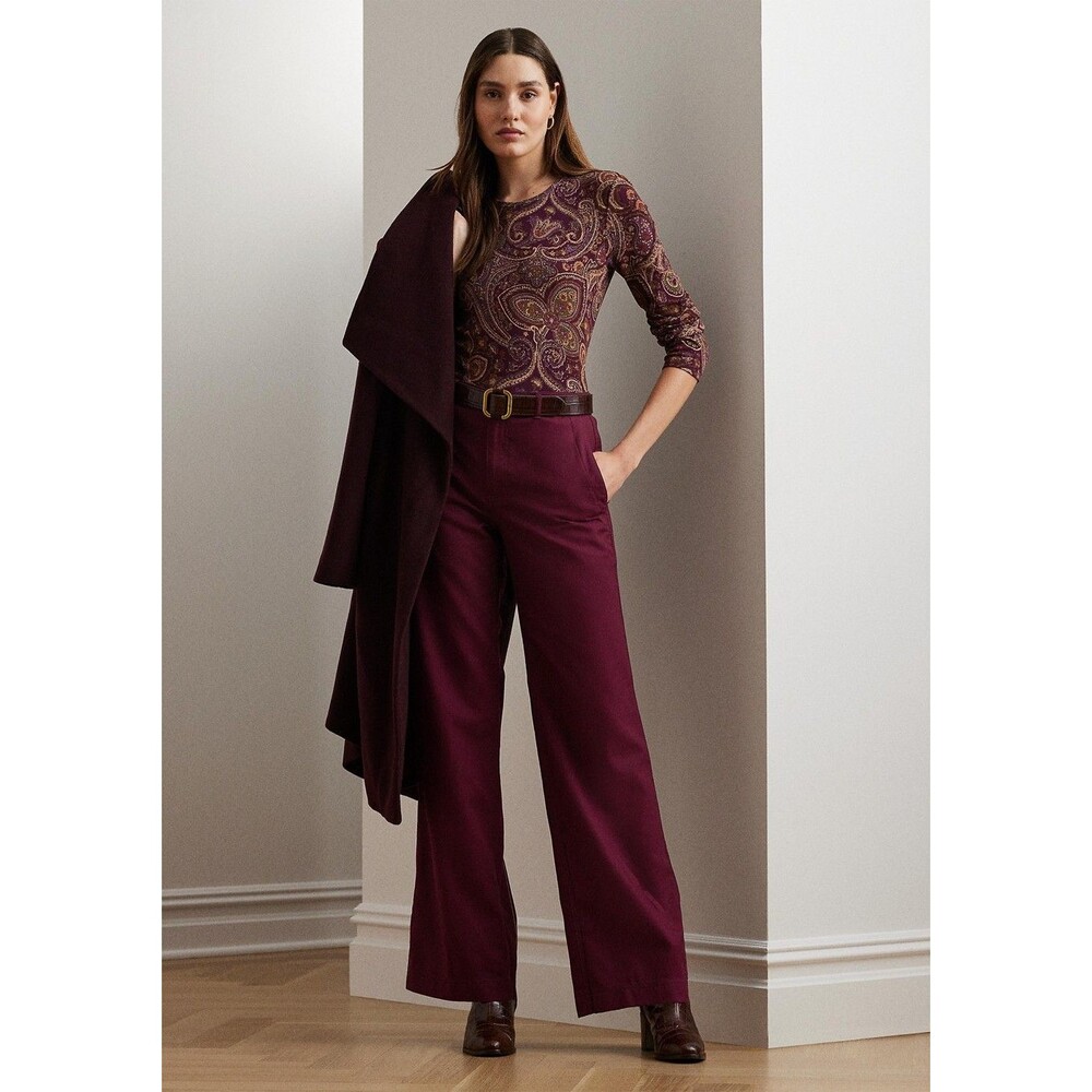 Lauren Ralph Lauren Women's Canvas High Rise Wide-Leg Pants Red Pinot Noir 16